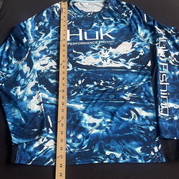 Huk Performance Fishing Shirt Mens Medium Blue Mossy Oak Hydro Long Sleeve UPF - Picture 9 of 10